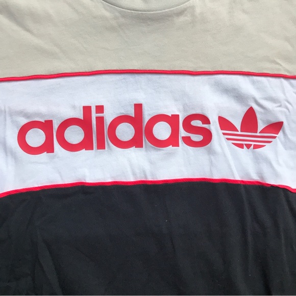 Adidas Cream White Red Black Graphic Tee Shirt, EUC, L - Picture 4 of 12